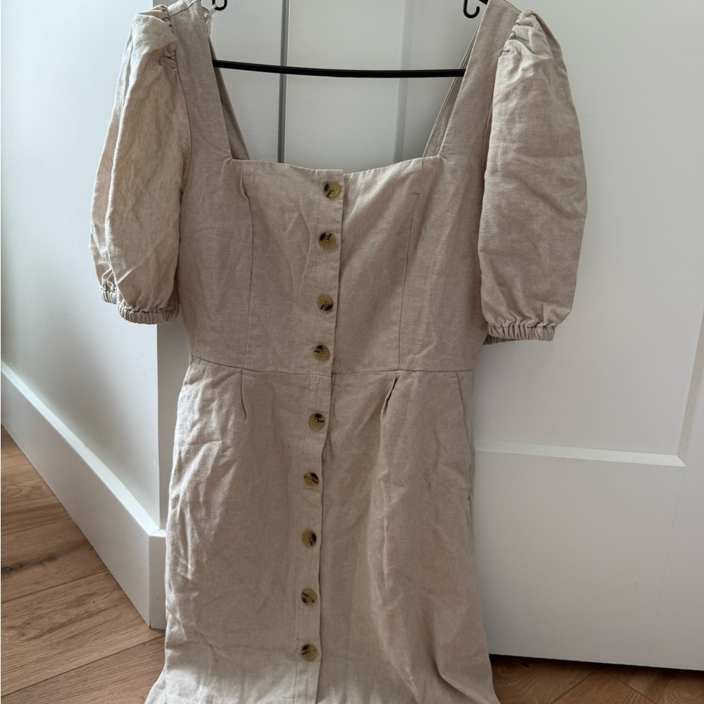 Old Navy Beige Button-Front Midi Dress